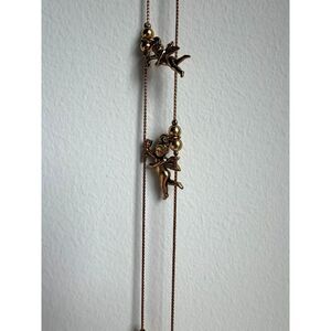 Vintage Gold Tone Cupid Cherub Charm Necklace Angel Station Necklace